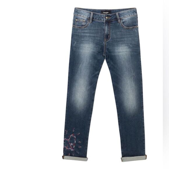Desigual Straight Leg Distressed Jeans Denim Blue Size 28 - Picture 1 of 15